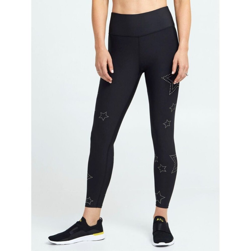 NEW SOUL by SOULCYCLE SOUL Black‎ Star Studded Leggings 7/8 Length  sz.XS
